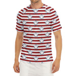 Red Striped USA Star Pattern Print Men's Short Sleeve Rash Guard
