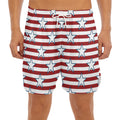 Red Striped USA Star Pattern Print Men's Split Running Shorts