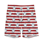 Red Striped USA Star Pattern Print Men's Sports Shorts