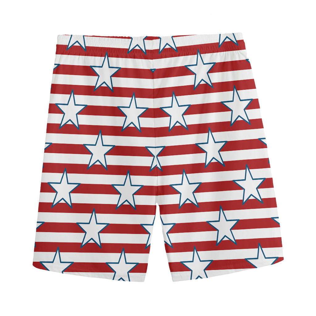 Red Striped USA Star Pattern Print Men's Sports Shorts