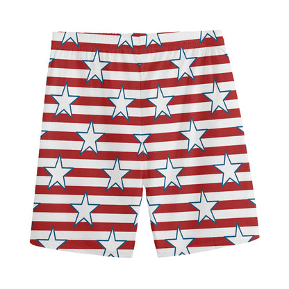 Red Striped USA Star Pattern Print Men's Sports Shorts