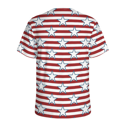 Red Striped USA Star Pattern Print Men's Sports T-Shirt