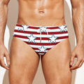 Red Striped USA Star Pattern Print Men's Swim Briefs