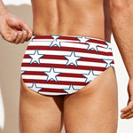 Red Striped USA Star Pattern Print Men's Swim Briefs