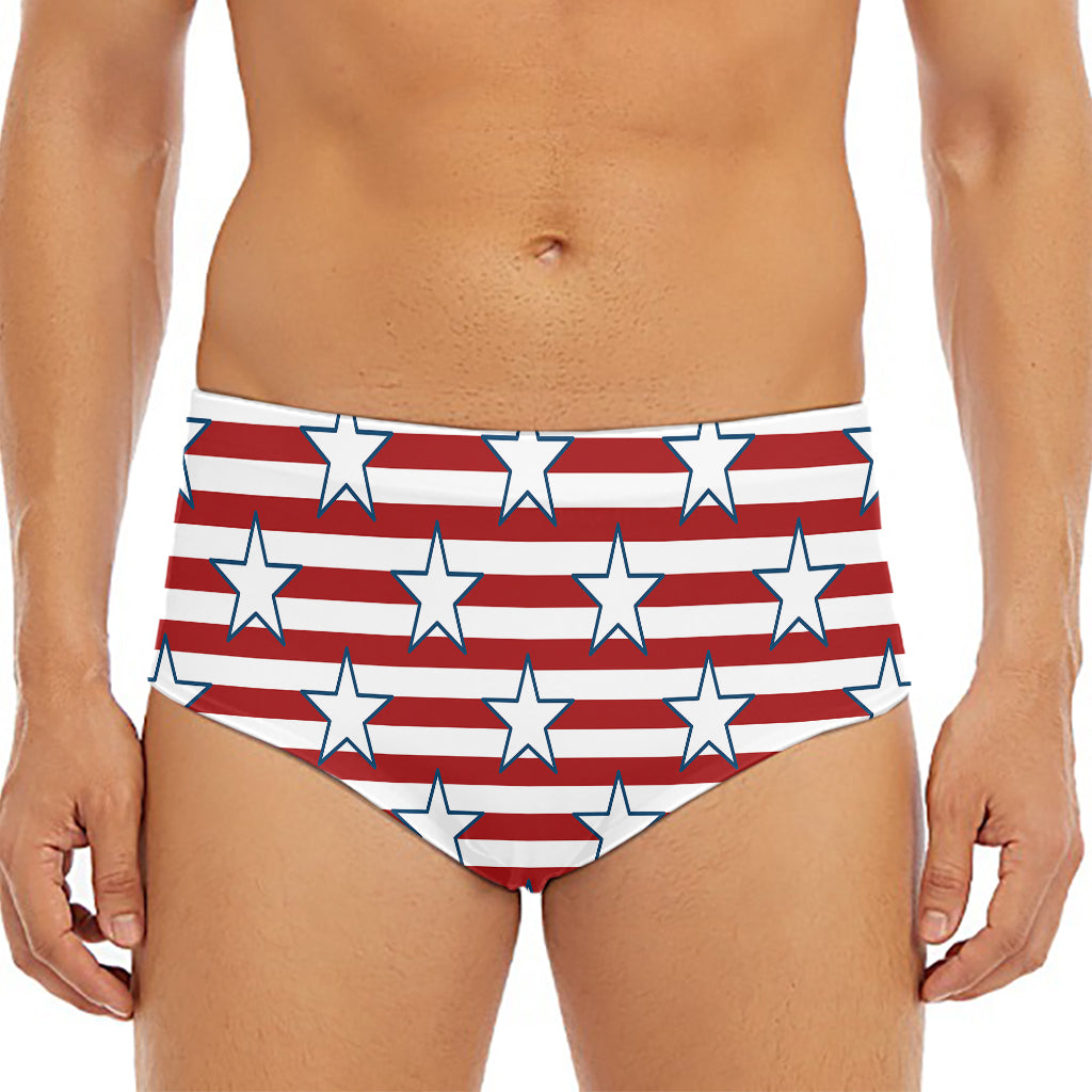 Red Striped USA Star Pattern Print Men's Triangle Swim Briefs