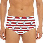 Red Striped USA Star Pattern Print Men's Triangle Swim Briefs