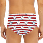 Red Striped USA Star Pattern Print Men's Triangle Swim Briefs