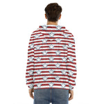 Red Striped USA Star Pattern Print Men's Velvet Pullover Hoodie