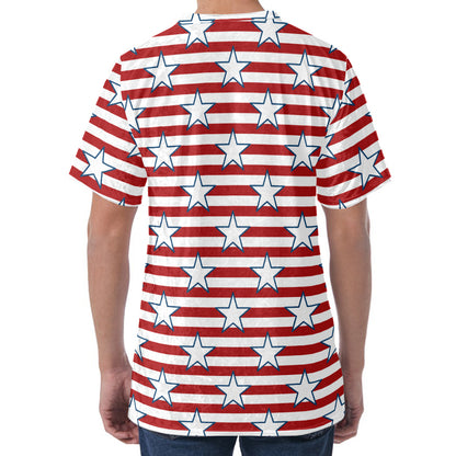 Red Striped USA Star Pattern Print Men's Velvet T-Shirt