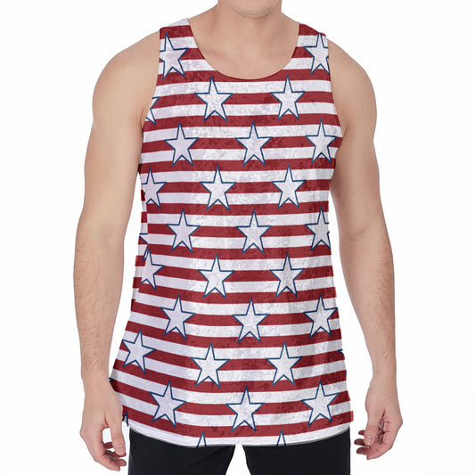 Red Striped USA Star Pattern Print Men's Velvet Tank Top