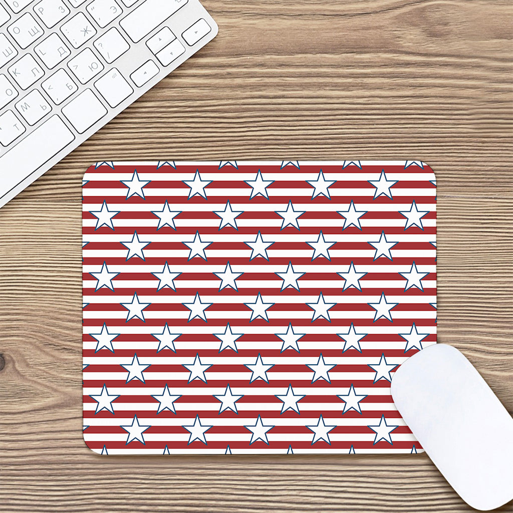 Red Striped USA Star Pattern Print Mouse Pad
