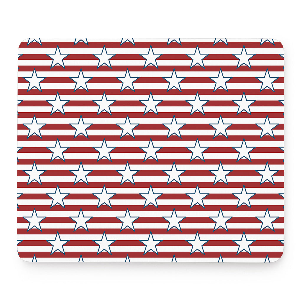 Red Striped USA Star Pattern Print Mouse Pad