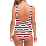 Red Striped USA Star Pattern Print One Piece Swimsuit