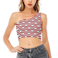 Red Striped USA Star Pattern Print One Shoulder Crop Top