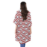 Red Striped USA Star Pattern Print Open Front Beach Cover Up