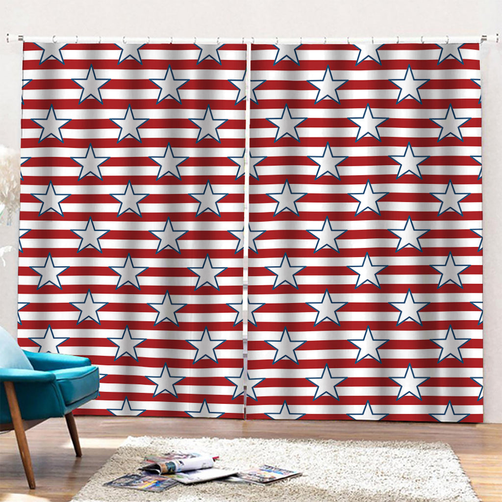 Red Striped USA Star Pattern Print Pencil Pleat Curtains