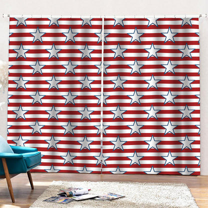 Red Striped USA Star Pattern Print Pencil Pleat Curtains