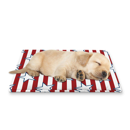 Red Striped USA Star Pattern Print Pet Cooling Mat Cover