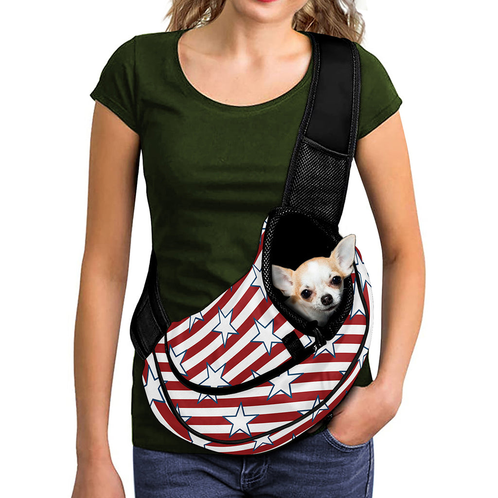 Red Striped USA Star Pattern Print Pet Sling Carrier