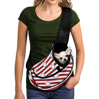 Red Striped USA Star Pattern Print Pet Sling Carrier