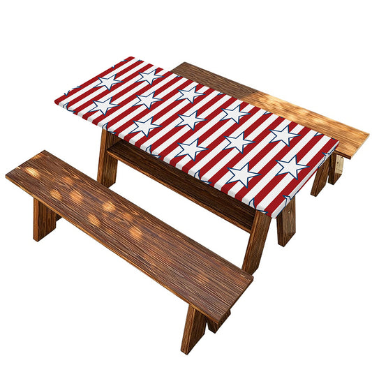 Red Striped USA Star Pattern Print Picnic Table Cover