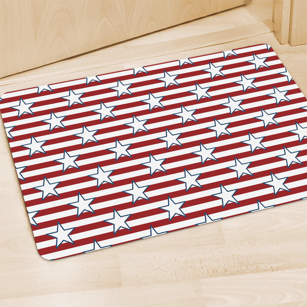Red Striped USA Star Pattern Print Polyester Doormat