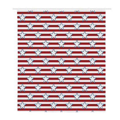 Red Striped USA Star Pattern Print Polyester Shower Curtain