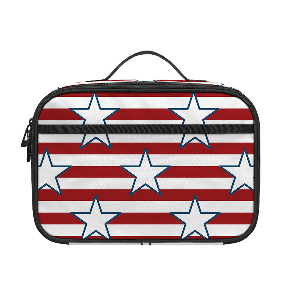 Red Striped USA Star Pattern Print Portable Lunch Bag