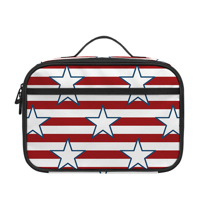 Red Striped USA Star Pattern Print Portable Lunch Bag