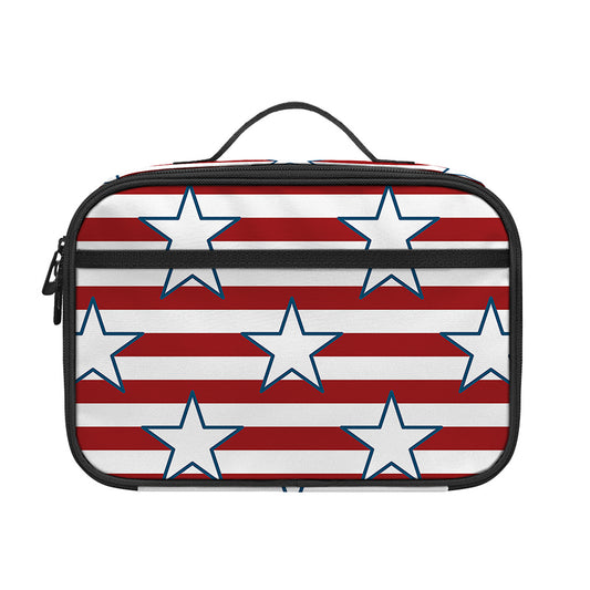 Red Striped USA Star Pattern Print Portable Lunch Bag