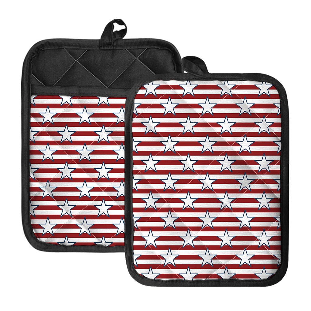 Red Striped USA Star Pattern Print Pot Holders With Pocket