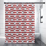 Red Striped USA Star Pattern Print Premium Shower Curtain