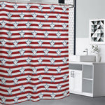 Red Striped USA Star Pattern Print Premium Shower Curtain