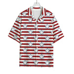 Red Striped USA Star Pattern Print Rayon Hawaiian Shirt