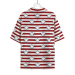 Red Striped USA Star Pattern Print Rayon Hawaiian Shirt
