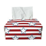Red Striped USA Star Pattern Print Rectangle Tissue Box Cover