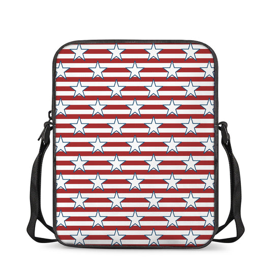 Red Striped USA Star Pattern Print Rectangular Crossbody Bag