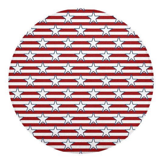 Red Striped USA Star Pattern Print Round Blanket