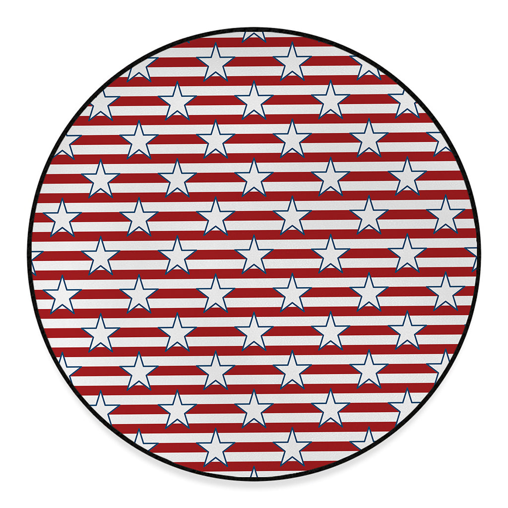 Red Striped USA Star Pattern Print Round Floor Mat
