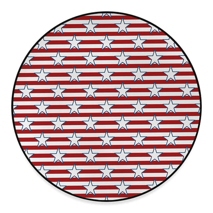 Red Striped USA Star Pattern Print Round Floor Mat