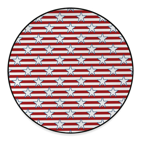 Red Striped USA Star Pattern Print Round Floor Mat