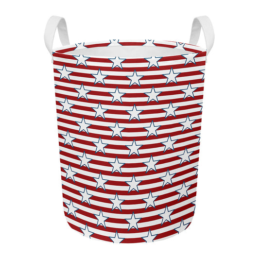 Red Striped USA Star Pattern Print Round Laundry Basket