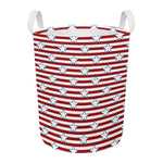 Red Striped USA Star Pattern Print Round Laundry Basket