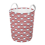 Red Striped USA Star Pattern Print Round Laundry Basket