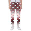 Red Striped USA Star Pattern Print Joggers