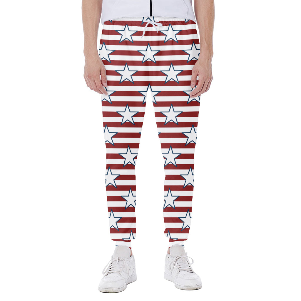 Red Striped USA Star Pattern Print Scuba Joggers