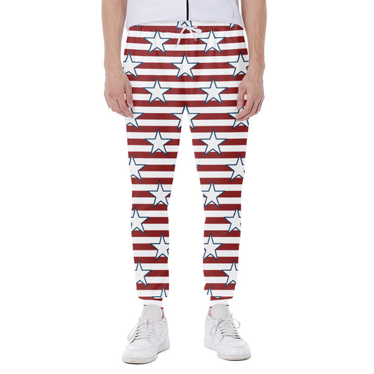 Red Striped USA Star Pattern Print Scuba Joggers