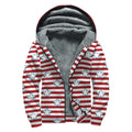 Red Striped USA Star Pattern Print Sherpa Lined Zip Up Hoodie