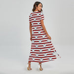 Red Striped USA Star Pattern Print Short Sleeve Maxi Dress