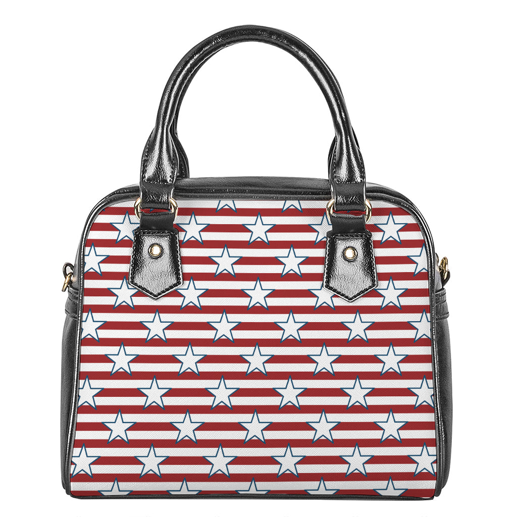 Red Striped USA Star Pattern Print Shoulder Handbag